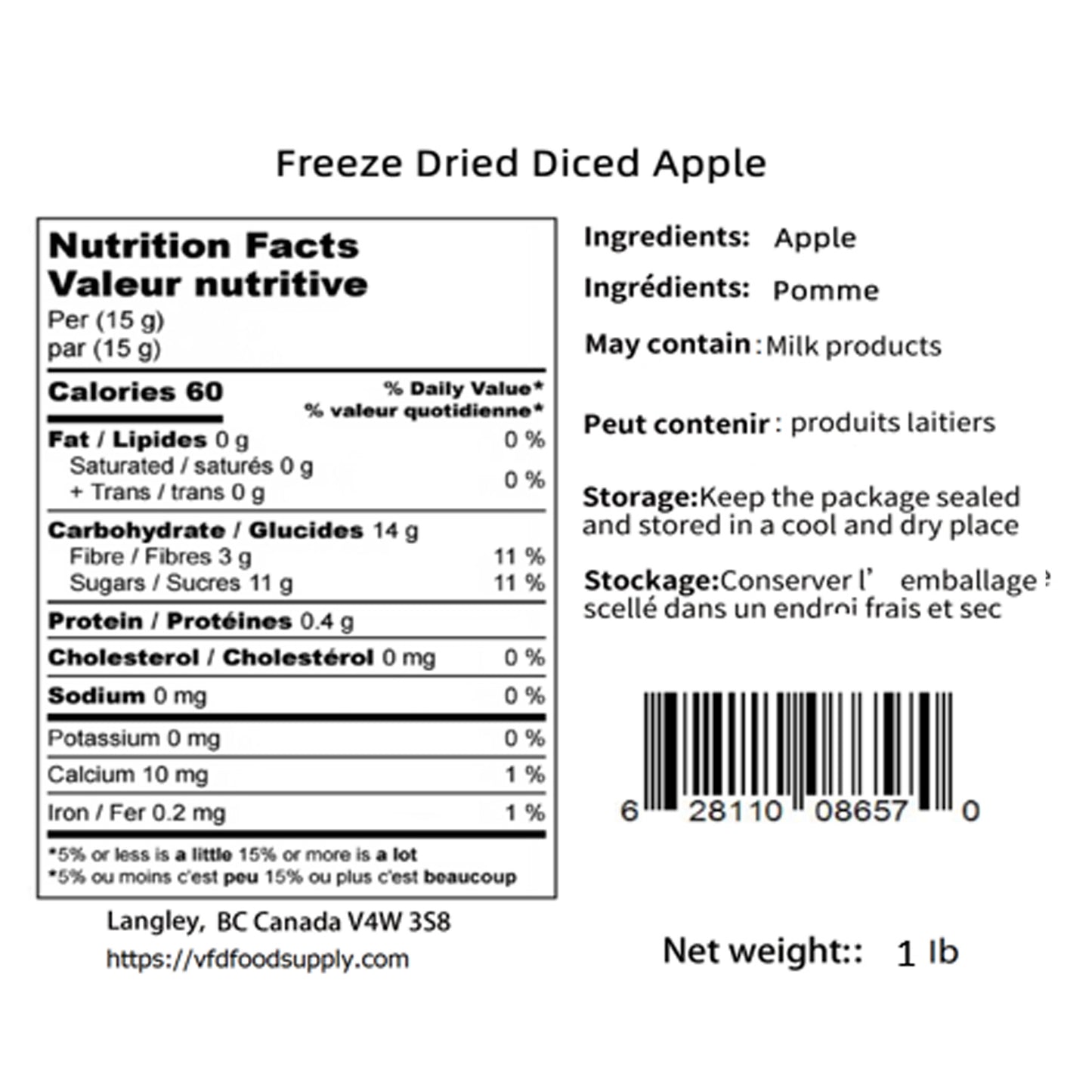 Freeze-Dried Apple Diced - Apple Dices Wholesale - No Added Sugar No Preservatives - Apple Pie Apple Crisp Ingredient