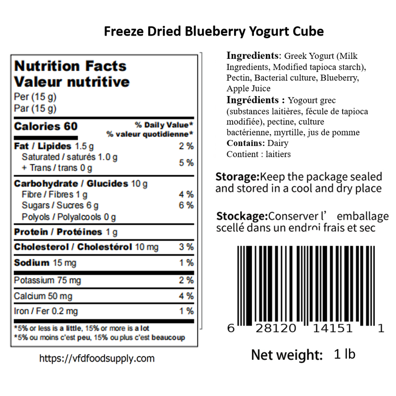 Freeze-Dried Yogurt Bites (Blueberry), 1 lb - Made with Real Canadian Yogurt - No Sugar Added, 100% Natural