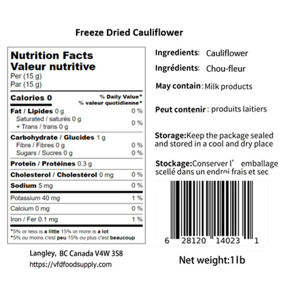 Freeze-Dried Cauliflower - Instant Salad - No Prep - No Spoilage - Cauliflower Florets - 3 Year Shelf Life - Non GMO - Bulk Freeze-Dried Vegetable