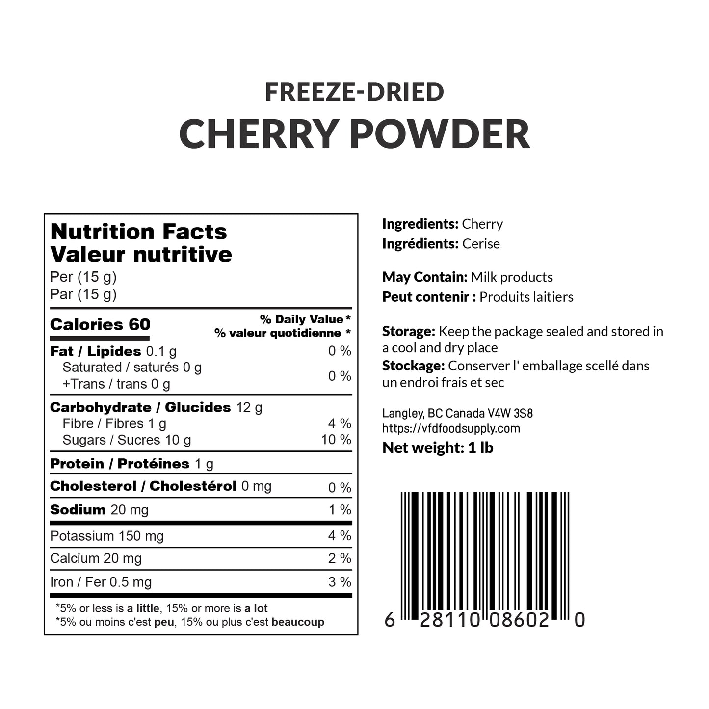 Freeze-Dried Tart Cherry Powder 10:1 - No Additives - Non-GMO - 40 Mesh