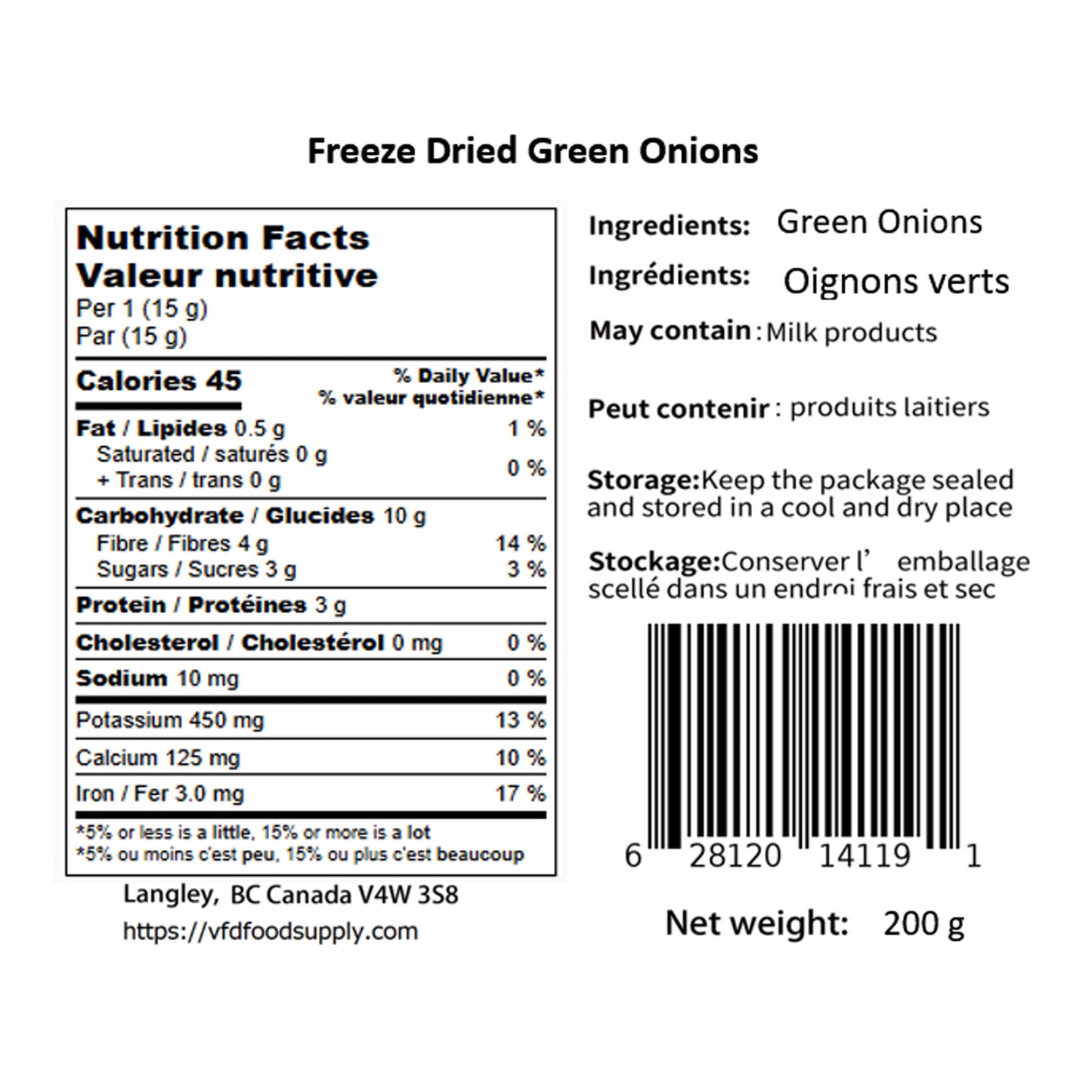 Freeze-Dried Scallions - Spring Onions - Green Onions - 0.44 lb (200g)