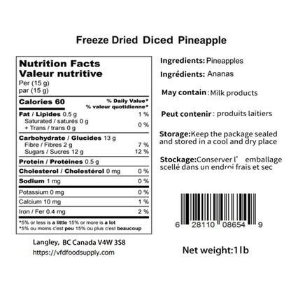 Freeze-Dried Pineapple Diced - Pineapple Dices Granules - Trail Mix Ingredient - No Sugar Added - Fruit Salad