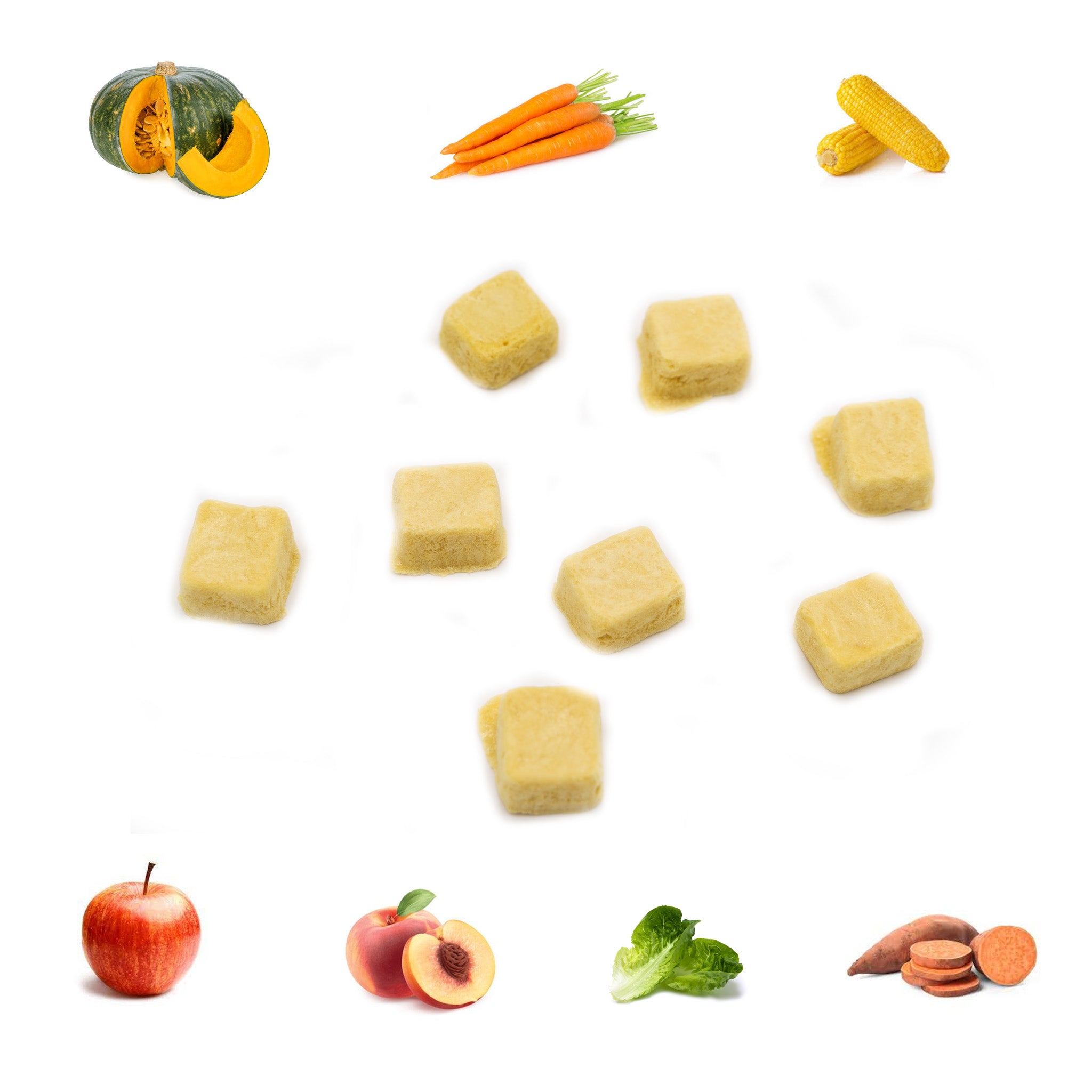 Freeze-Dried Fruit & Veggie Cubes (Pumpkin) | Made with Real Pumpkin, Peach, Carrot, Lettuce, Yam, Corn, Apple