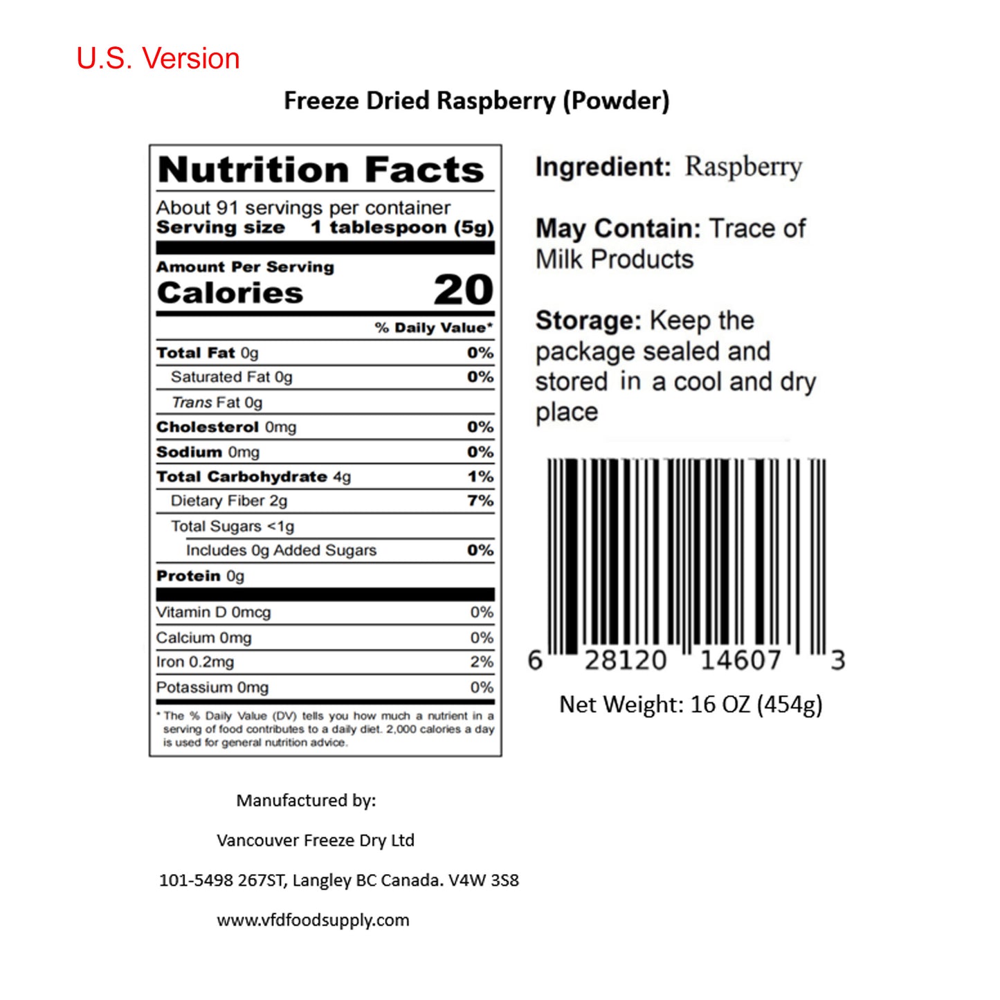 Freeze-Dried Raspberry Powder - No additives - Non GMO - Raspberry Powder Wholesale Canada - Raspberry Cookies - Raspberry Ice Cream