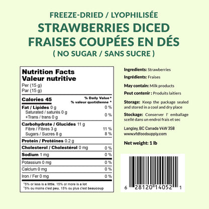 Freeze-Dried Strawberries (Diced) - No Sugar Added - Trail Mix - Bulk Baking & Chocolate Filling Ingredient