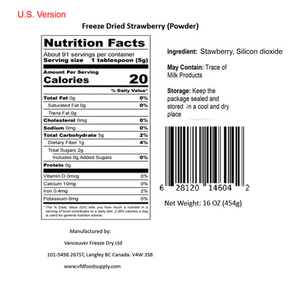 Freeze-Dried Strawberry Powder For Smoothies and Baking - Added Anticaking Agent - Strawberry Smoothie - Gluten Free - USA Warehouse