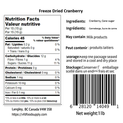 Freeze-Dried Cranberry (Sweetened) - Wholesale Fraser Valley BC Cranberries - Whole Cranberries - NON GMO - Cranberry Sauce Cranberry Cookies